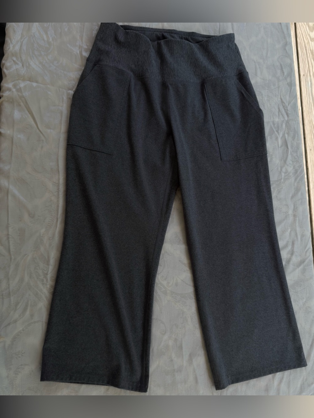RBX Yoga Pants XL Gray Cropped Wide Leg High Rise Athletic Pockets - Picture 2 of 6